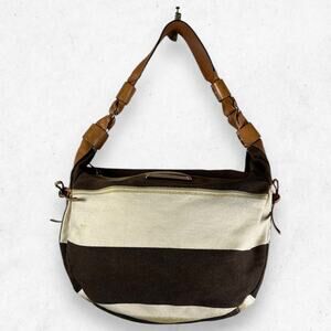 Kate Spade New York Striped Canvas With Leather Trim‎ Hobo Shoulder Bag
